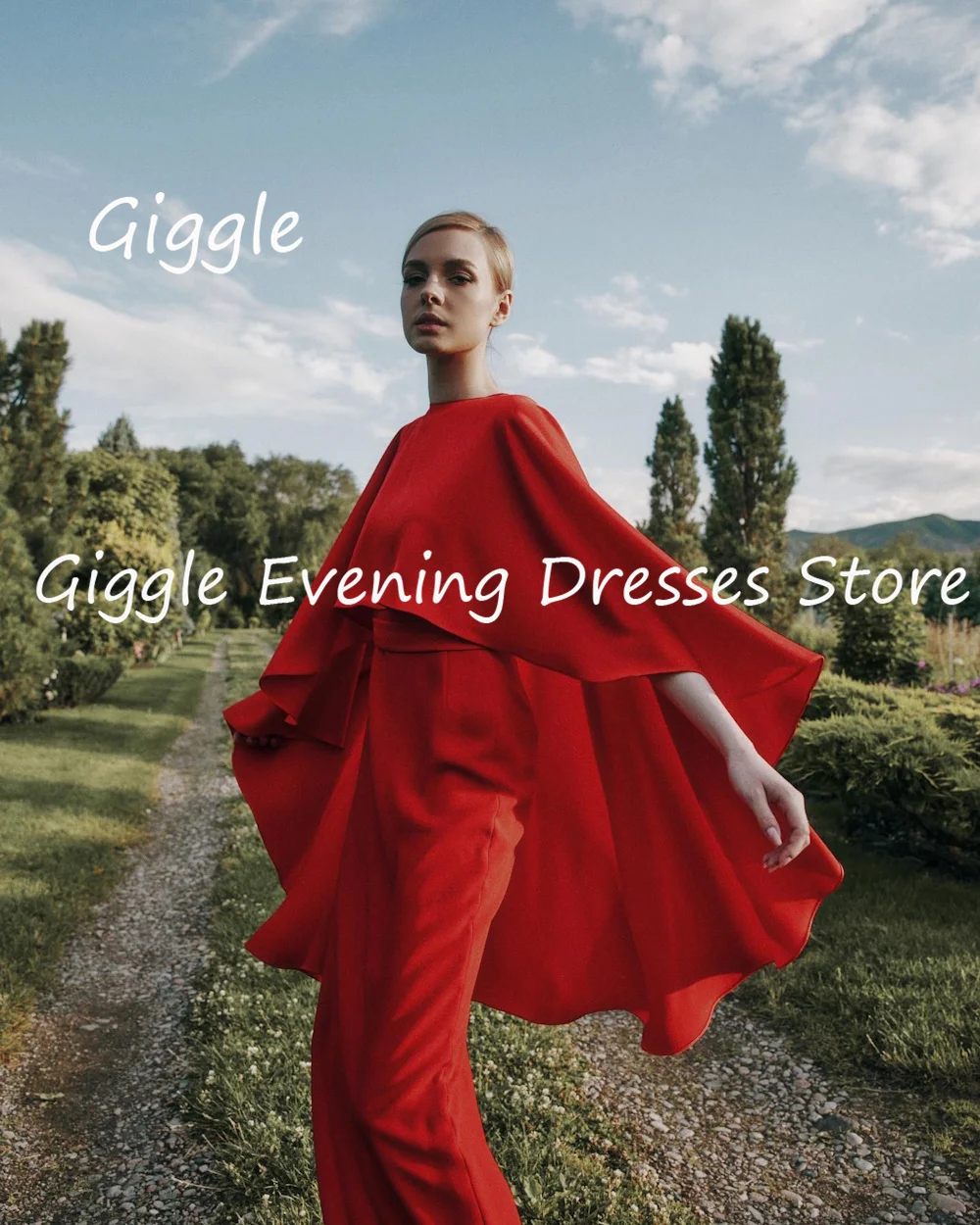 Giggle Crepe Mermaid O-neck Ruffle Formal Elegant Prom Gown Ankle Length luxury Evening Pretty Party Dresses for Women 2023