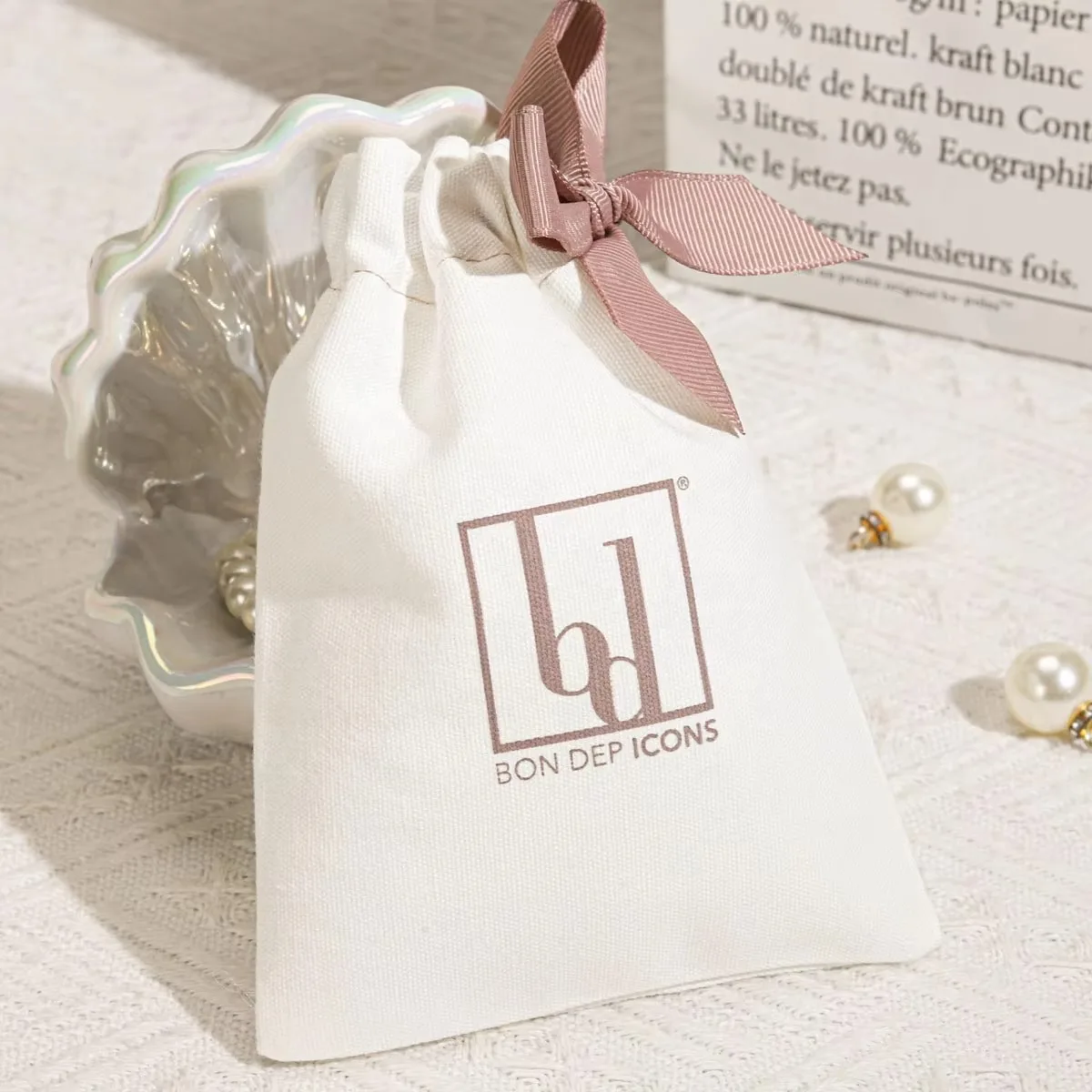 

Custom Logo White Cotton Canvas Cosmetic Bag Eco-Friendly Recyclable Drawstring Jewelry Pouch Small Gift Storage Solution