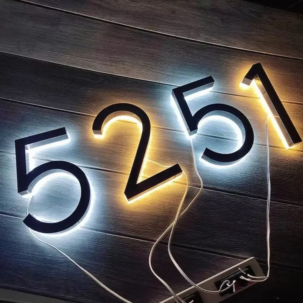 LED Stainless Steel House Number 3D Metal Backlit Number Light Up Letter Led Numbers Signs for Hotel Building Apartment Door