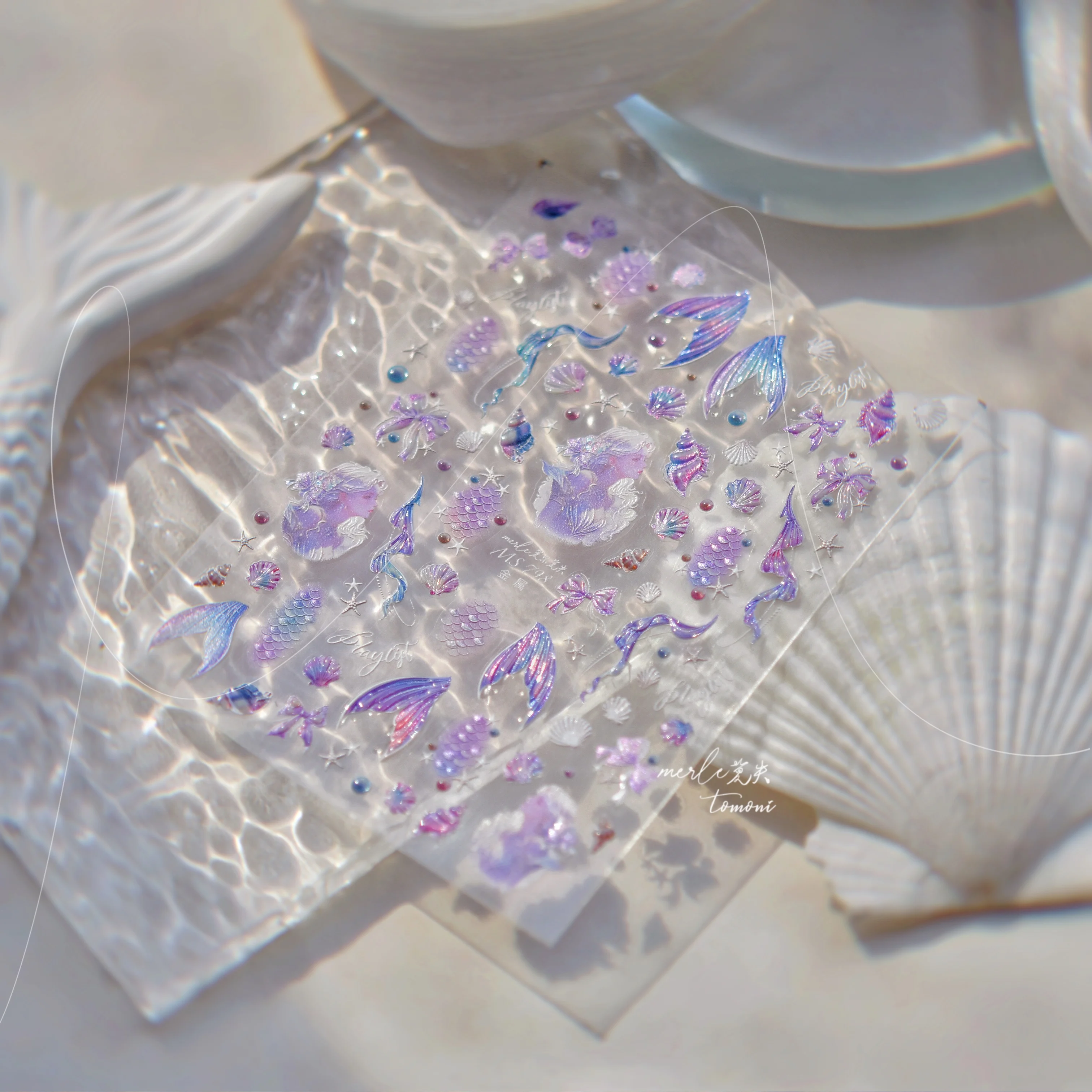 1 قطعة 5D تنقش حورية البحر الذيل مسمار الشارات بريق قذيفة مانيكير اكسسوارات ذاتية اللصق لحفلات الصيف الأحداث ملصقات #4