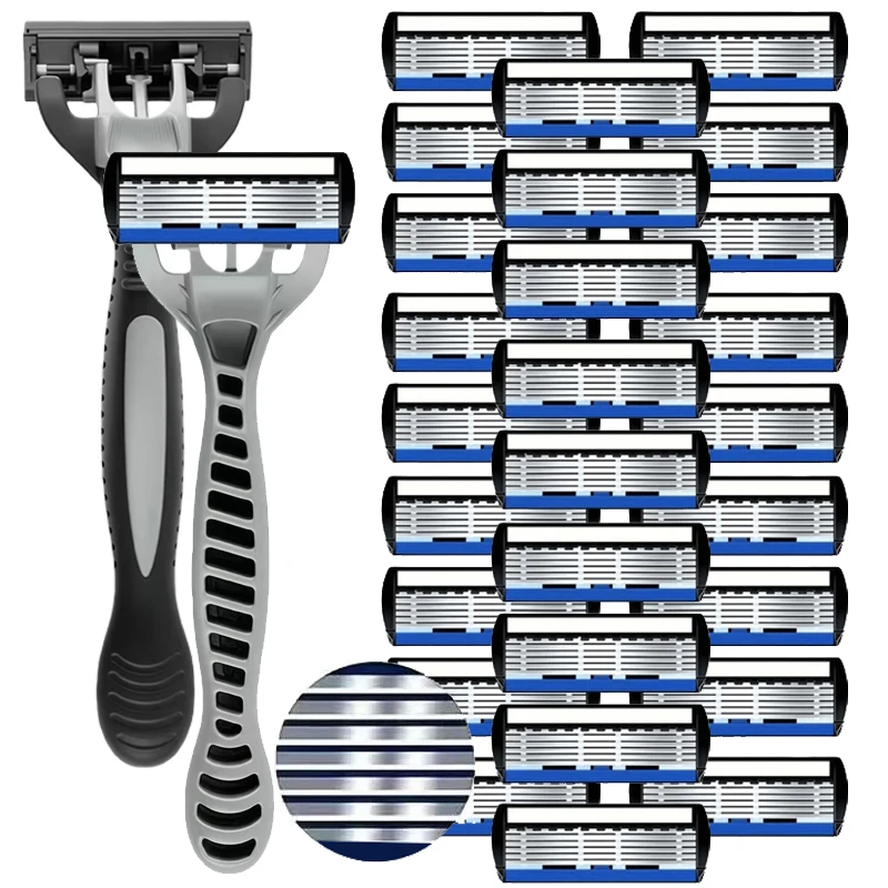 6 Layers Razor, Manual Safety Razor Men's Classic Hair Removal Shaver Replacement Head, Detachable Washable Reusable Razor