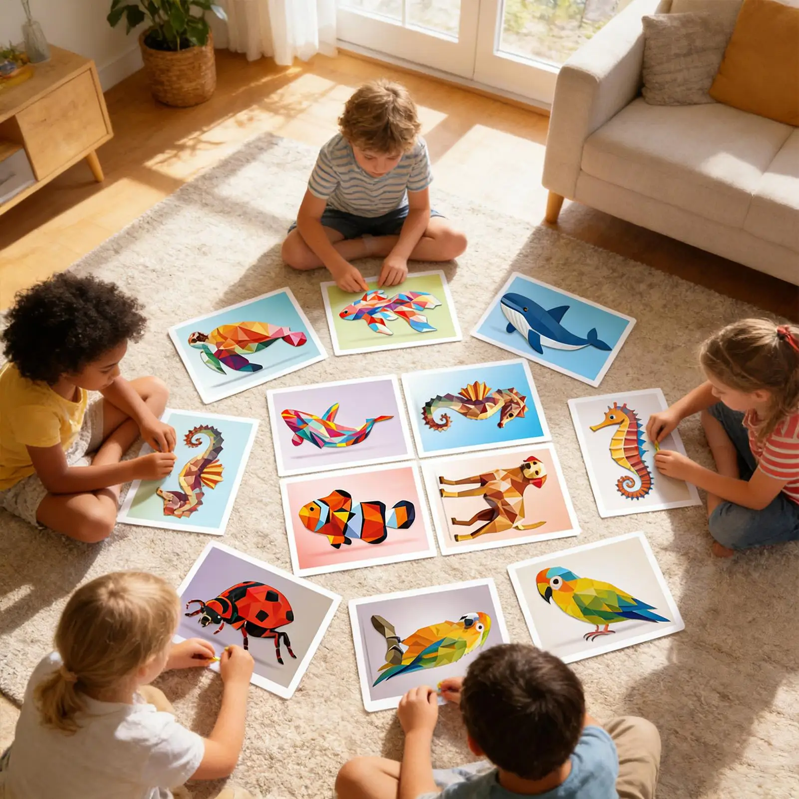 Kid Collage Kit Interactive Educational Paper Jigsaw Toys Geometric Collage Kit For Kid Boys Girls Children Adults Kindergarten