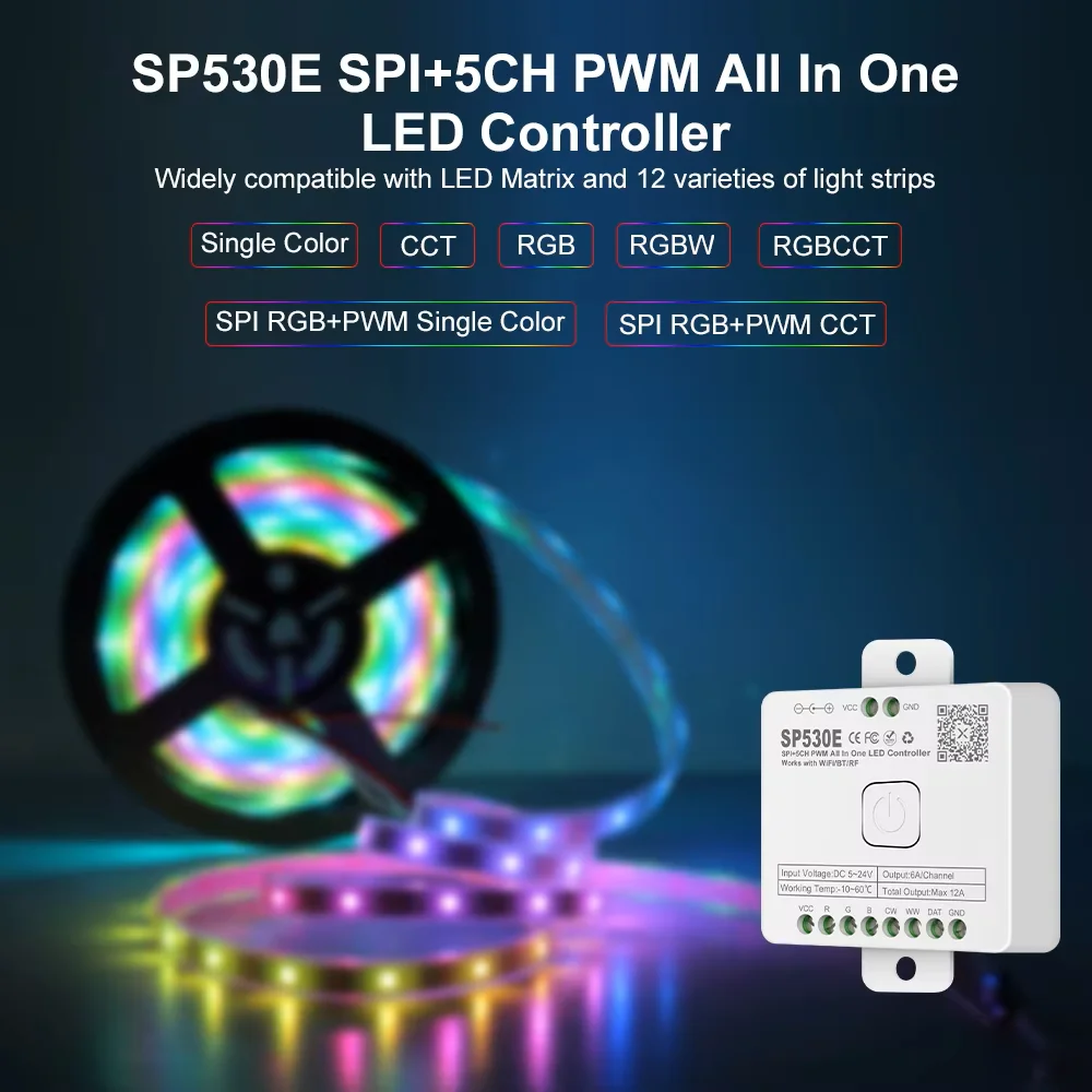 

LED Controller Universal Wifi SPI Pixel Dimmer SP530E Addressable Controller PWM RGB RGBW RGBCCT LED Dim 5-24V LED Light