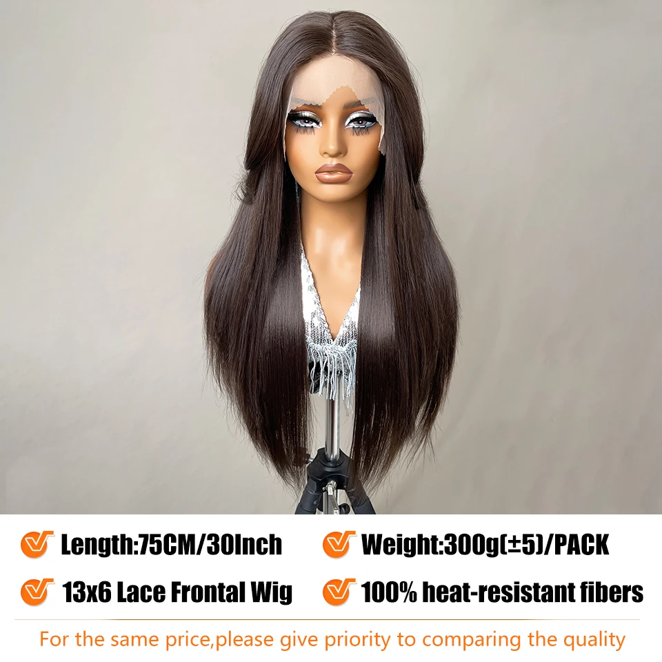 13x6 30Inch Synthetic Lace Front Wigs Long Straight Blonde Wig For Black Women Natural Ombre Brown Cosplay Highlight Lace Wig