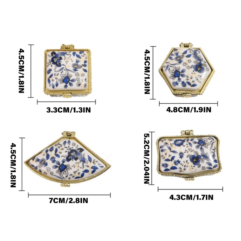 MXME Set of 4 Assorted Shapes Porcelain Trinkets Box Ceramic Women Jewelry