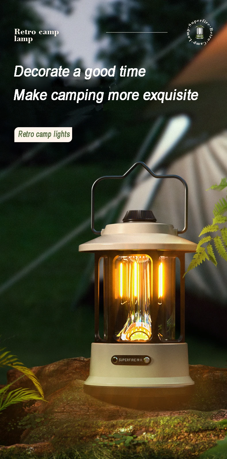 

New LED Retro Camping Light IP44 waterproof camping light Outdoor rechargeable camp light Portable hand lamp