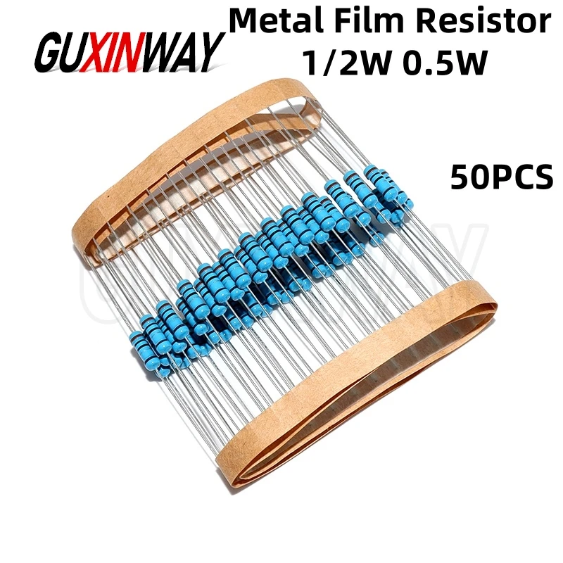 Resistore a film metallico da 50 pezzi 1/2 Watt 0,5 W 0R-4,7 M 0,12R 0,15R 0,18R 91R 110R 120R 130R 910K 1M 2,2 M 4,7 M Resistore a film metallico