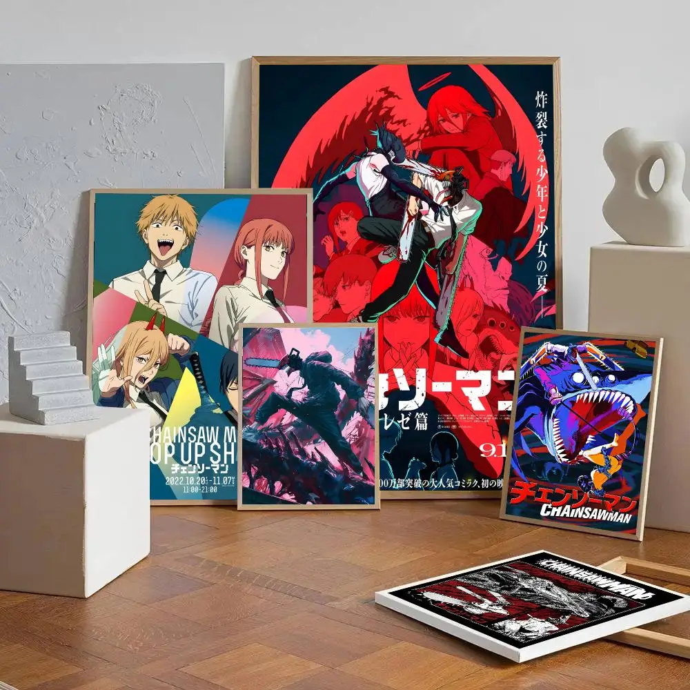 Anime C-Chainsaw Man Poster Self-adhesive Art Waterproof Paper Sticker Coffee House Wall Decor
