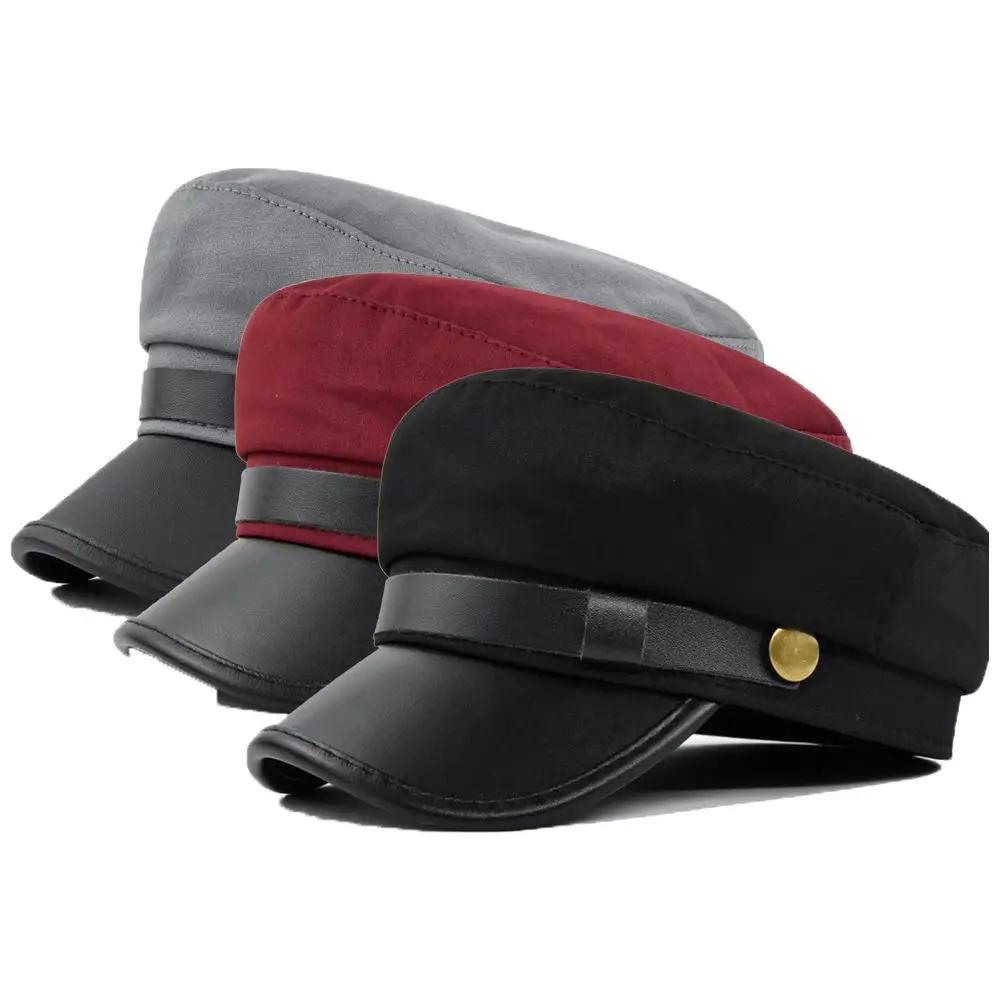 

For Unisex Punk British Style Winter Streetwear Berets PU Leather Fishing Cap Women Captain Caps Flat Navy Hats Men Sailor Caps
