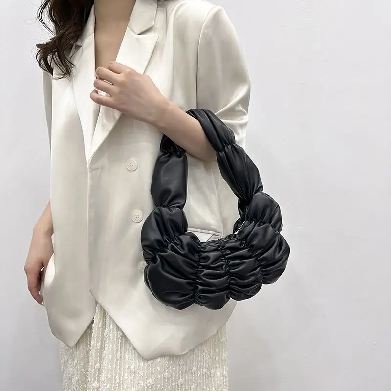 2024 New Fashionable Pleated Mesh Single Shoulder Women's Bag Personalized Casual Versatile Organic Cotton Filled Handbag Trendy