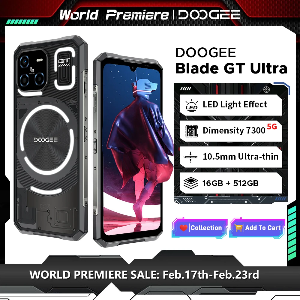 World Premiere DOOGEE Blade GT Ultra 5G Rugged Gaming Phone 6.72 7300 16GB + 512GB LED Light Effect AI Smartphones