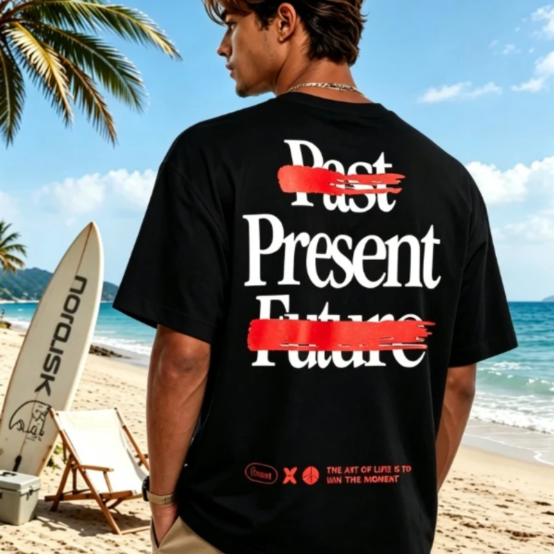 2026 Streetwear, Letter Print, Back Slogan, Pattern Round-neck Short-sleeved, Gender-neutral Casual Hip-Hop T-shirt