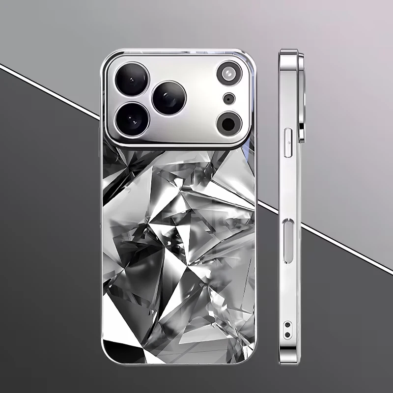Monochrome Crystal Shards Electroplated Silver Phone Case For iPhone 15 17 16 14 13 12 11 Pro Max Plus 16E 17Air XR 7 8 X Cover