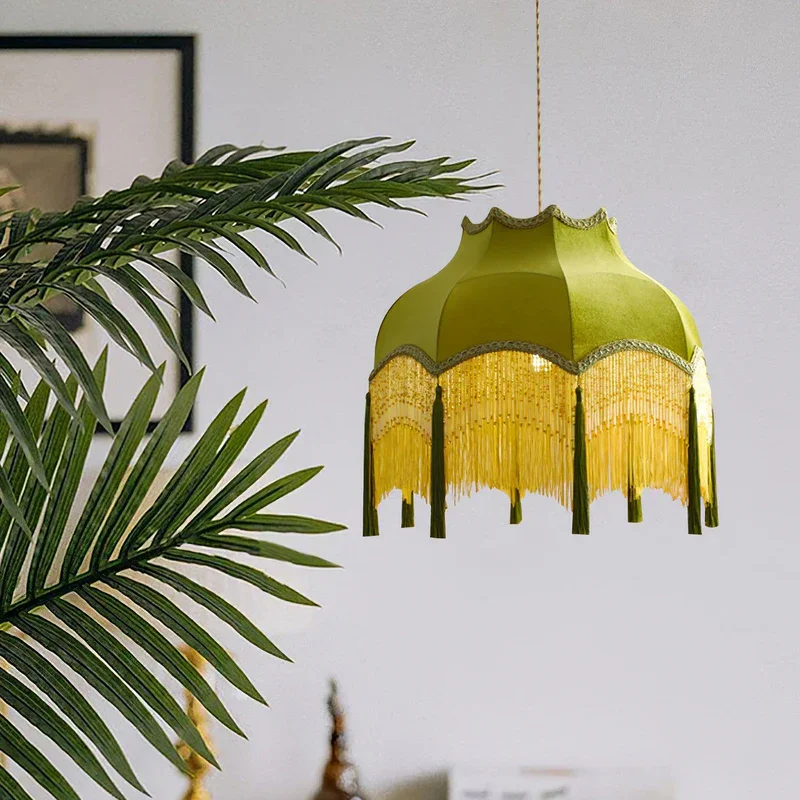 Fina Tassel Pendant Light Vintage green lamps Cloth lamp shade for living Kitchen Island Lights Home hanging dining room lights