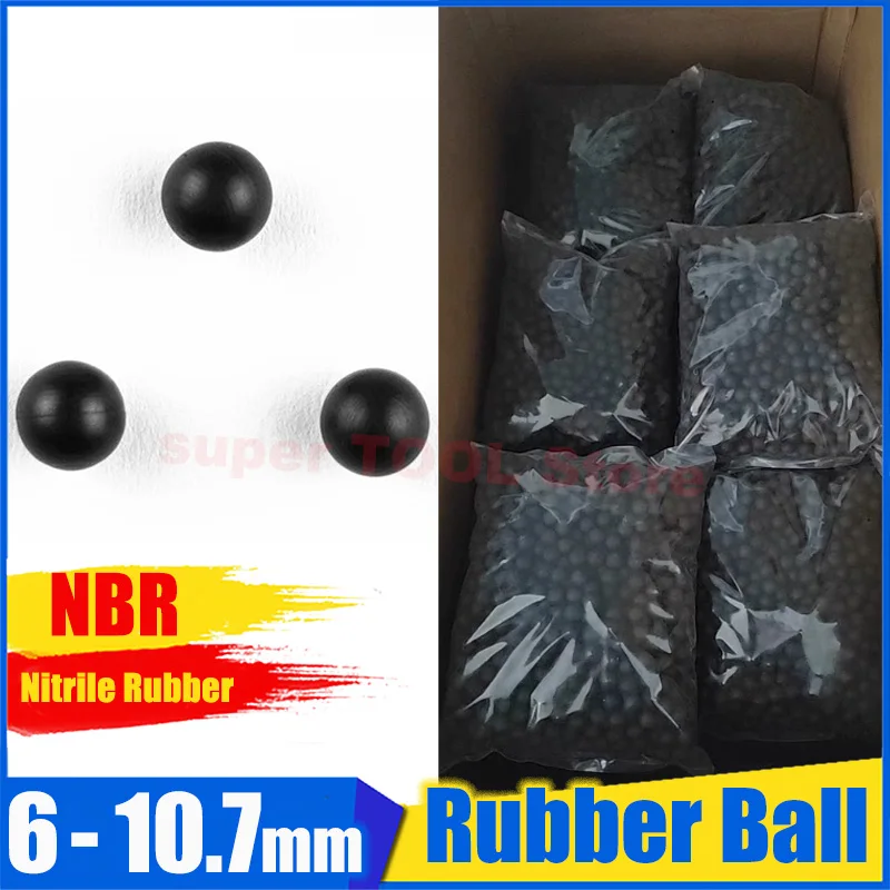 6mm-10.7mm Black Solid NBR Rubber Ball Oil Resistant Nitrile Rubber Ball for Valve Seal Vibrating Screen Industrial Accessories