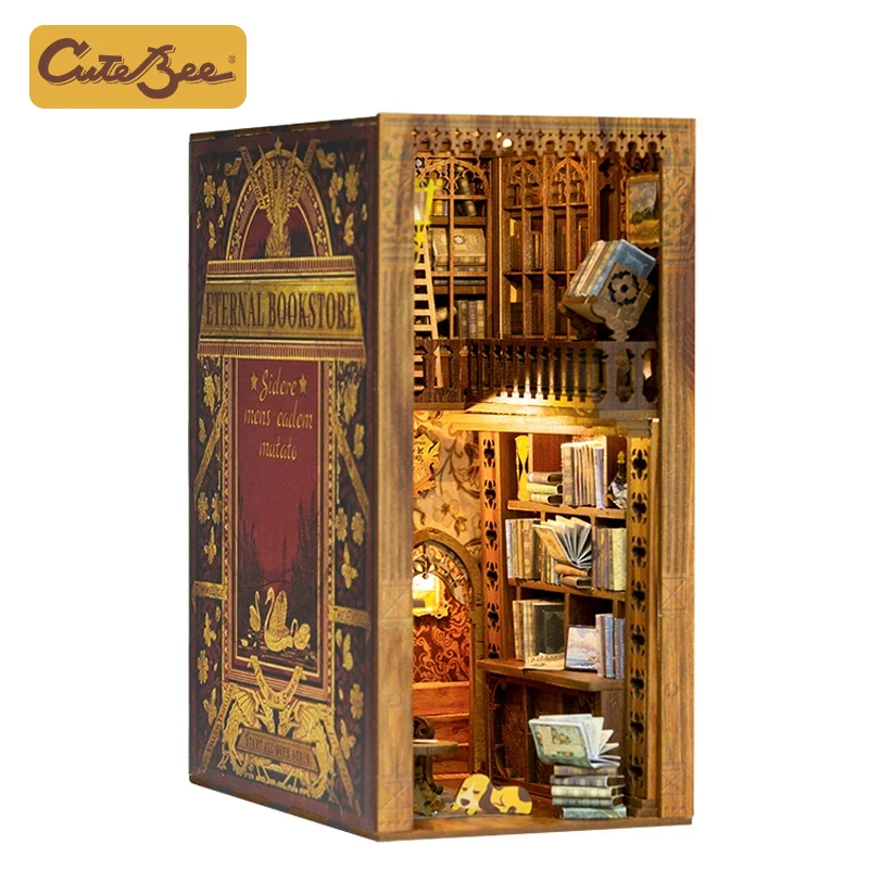 

Cutebee DIY Book Nook Kit Miniature Doll House Dollhouse with Dust Cover Bookshelf Insert Roombox Model Gift Eternal Bookstores