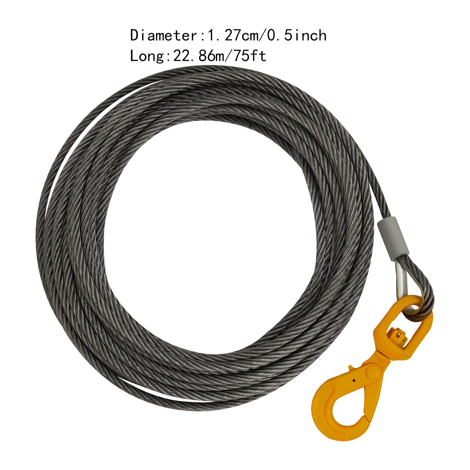 الكربون الصلب 1/2in * 75ft أسلاك الفولاذ حبل هوك الأصفر الذاتي قفل السلامة هوك عالية القوة الحاملة حبل الزيت الثقيل #2