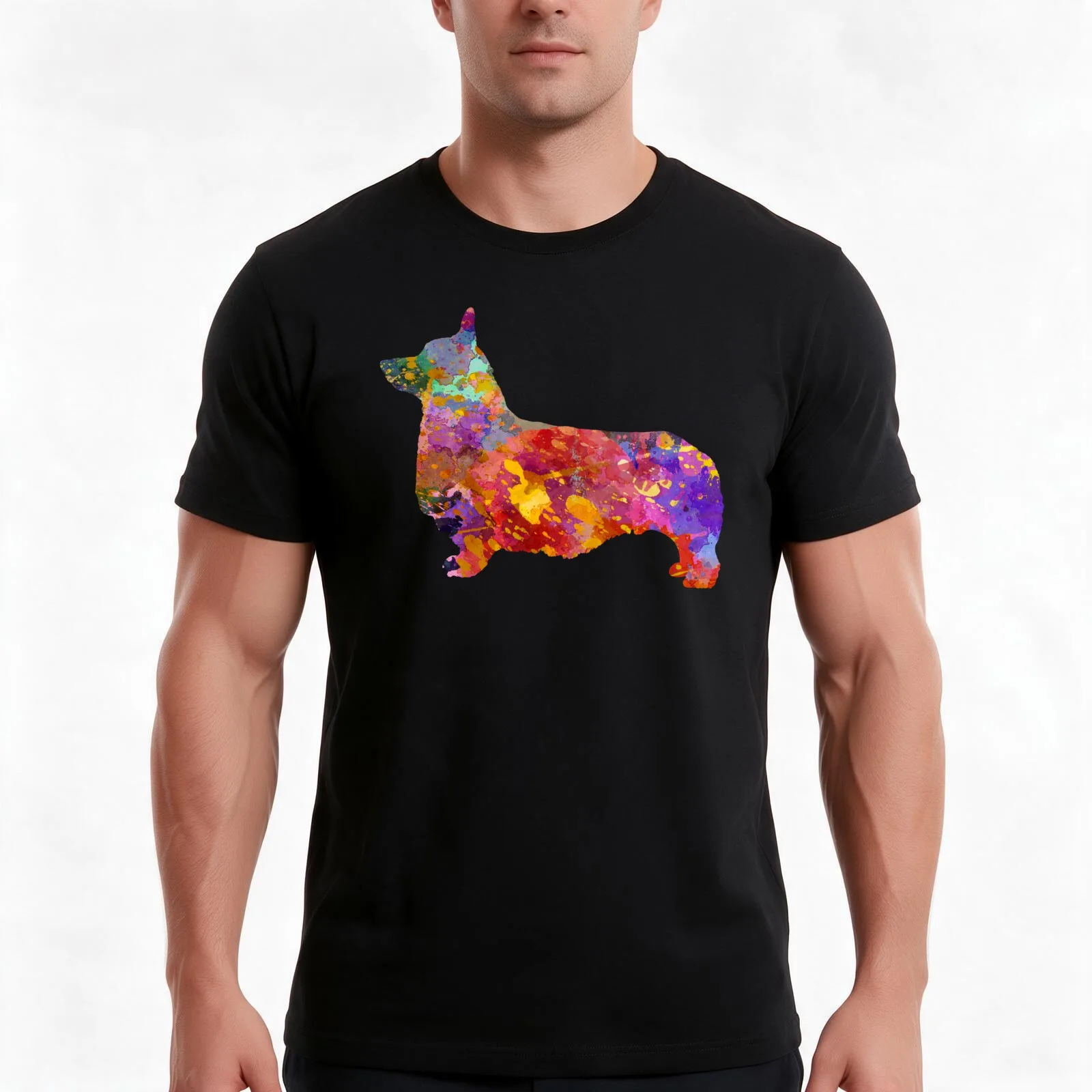 Pembroke Welsh Corgi 01 in watercolor T-Shirt, Summer Casual Cotton Tee, Oversized Streetwear Tops, Vintage Graphic Print