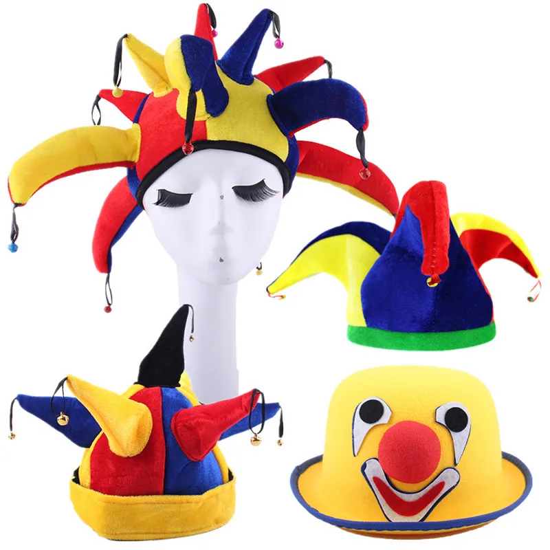 Three-Cornered Bell-shaped Clown Hat for Adults and Children, Cheer Props, Performance for Carnival and Party, Bell and Tail