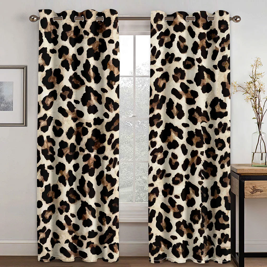 

2Pcs Leopard Print Curtains Animal Pattern Living Room Bedroom Decorative Curtains Fashion Wild Style Sun Shade Drapes