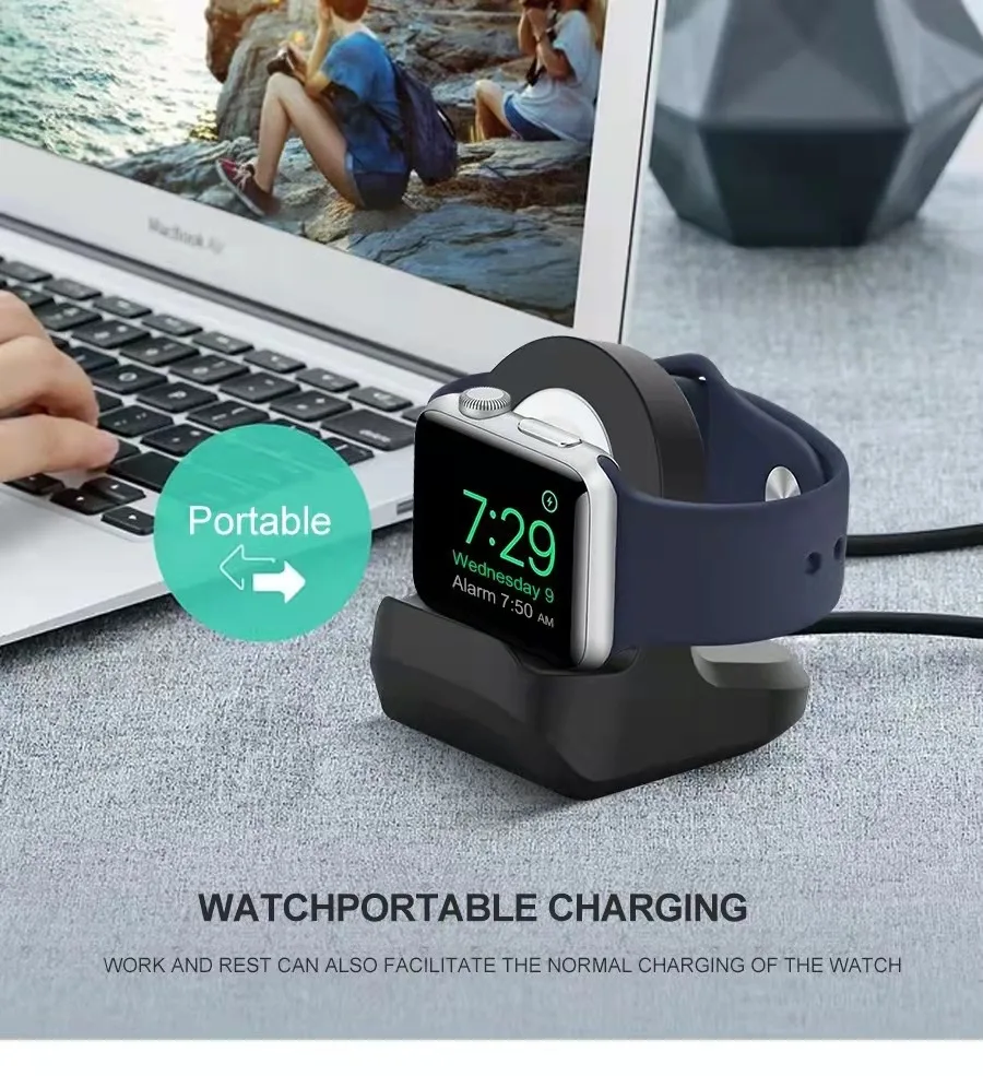 حامل شاحن من السيليكون لساعة Apple Watch Serie Ultra 10/9/8 7 6 SE Station Dock شحن حامل سطح المكتب iwatch Ultra 2 ملحقات