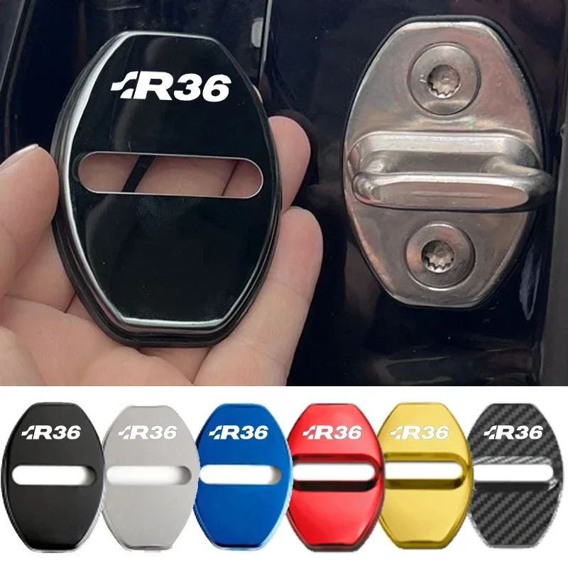 4PCS Car Door Lock Protection Covers for Volkswagen VW SR36 Racing Logo Stainless Steel Anti-rust Emblem Buckle Case Accessories