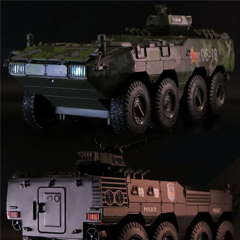 1:24 Alloy Armored Car Truck Model Diecast Toy Police Infantry Fighting Vehicles Explosion Proof Car Model Sound Light Kids Gift