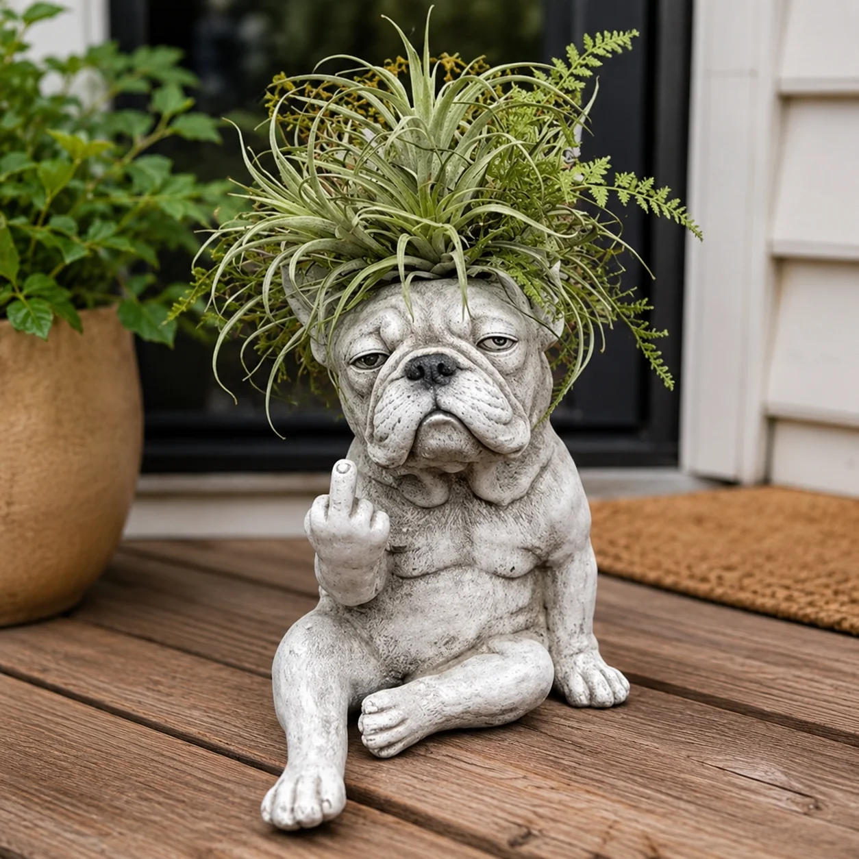 Resin French Bulldog Planter Grumpy Dog Flower Pot Cute Animal Sculpture Indoor Outdoor Garden Home Table Decor Ornament Gift