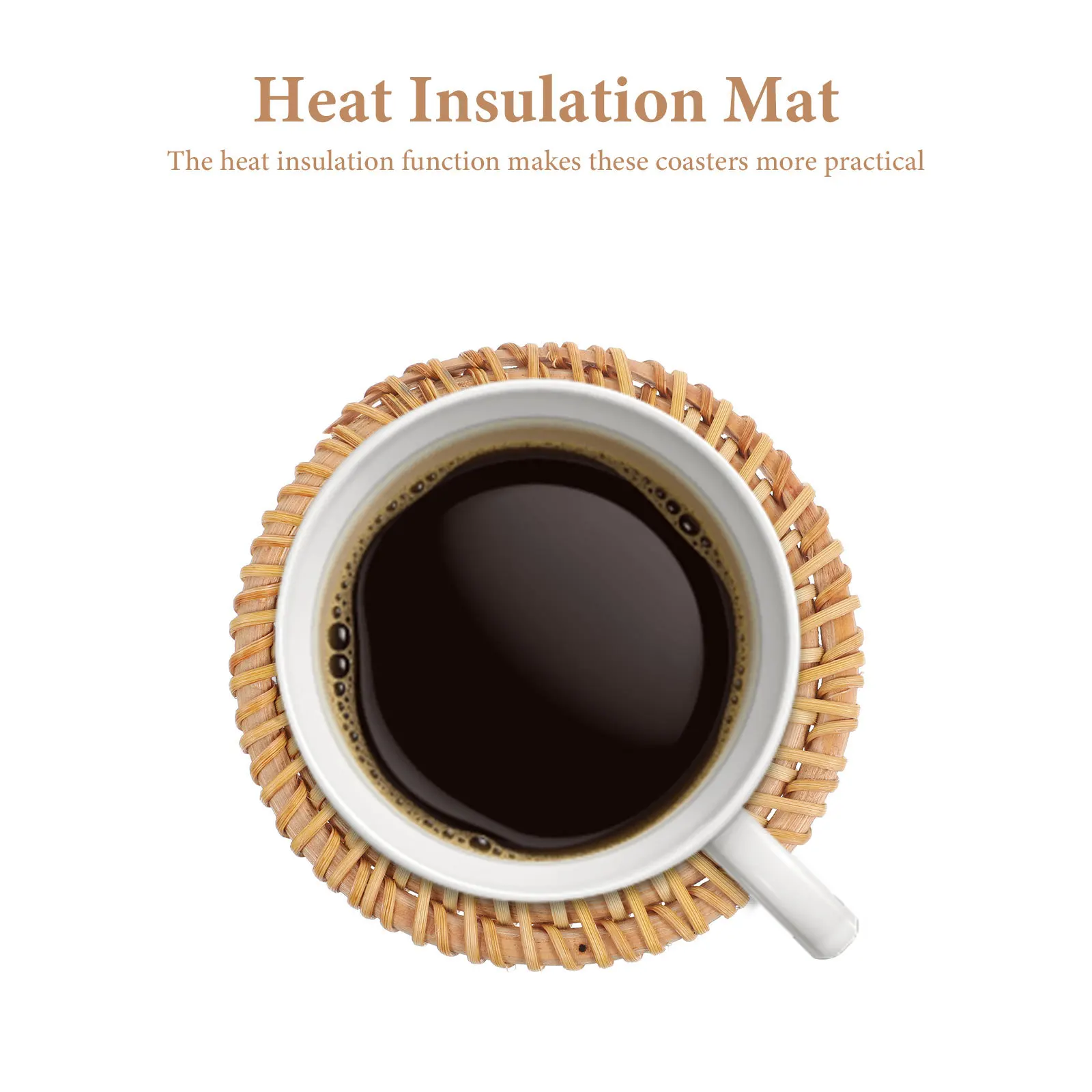 

6pcs Rattan Coasters Handmade Woven Cup Pad Heat Insulation Mat Round Natural Coaster For Table Protection Kitchen Dining Decor