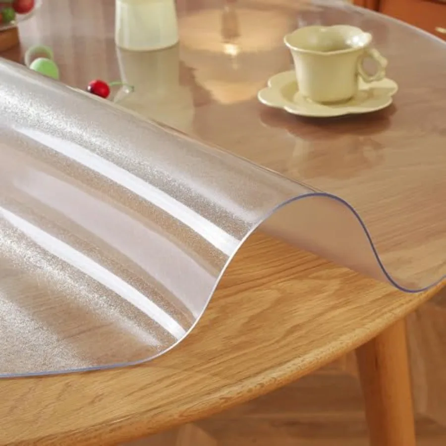 

LovePads Round Table Cover Protector 54 Inch Thick Table Protector for Dining Room Waterproof Plastic Cover PVC Vinyl Tableclot
