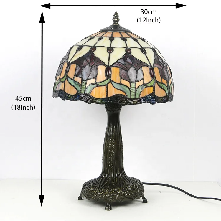 12Inch Tiffany Style Stained  Table Lamp European Pastoral Tulip Colored Glass Table Light Living Room Decoration
