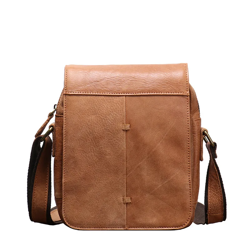 Hommes en cuir véritable Vintage simple épaule rabat couche supérieure peau de vache sacs à bandoulière Ipad sac latéral pour hommes sacoche homme