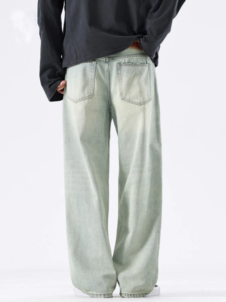 루즈 스트레이트 레그 남성용 청바지 아메리칸 레트로 웨이드 데님 팬츠 하이 스트리트 롱 트라우저 여름 신상 슬림 핏