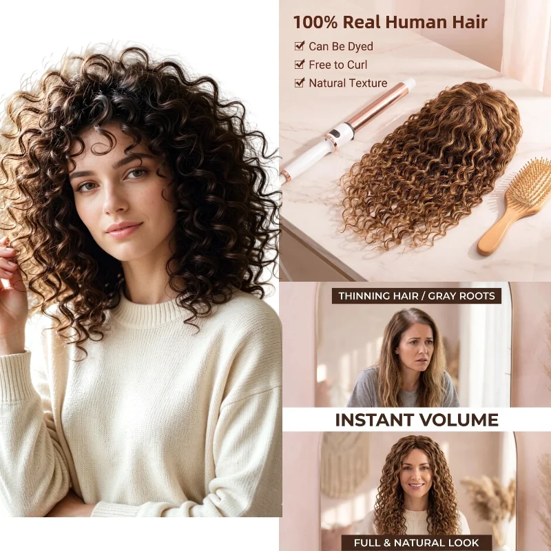 100% Human Hair Topper Swiss Lace 13x14cm 12inch Deep Wave Curly Handmade Color #60 P8-613 7-10Days Dropship
