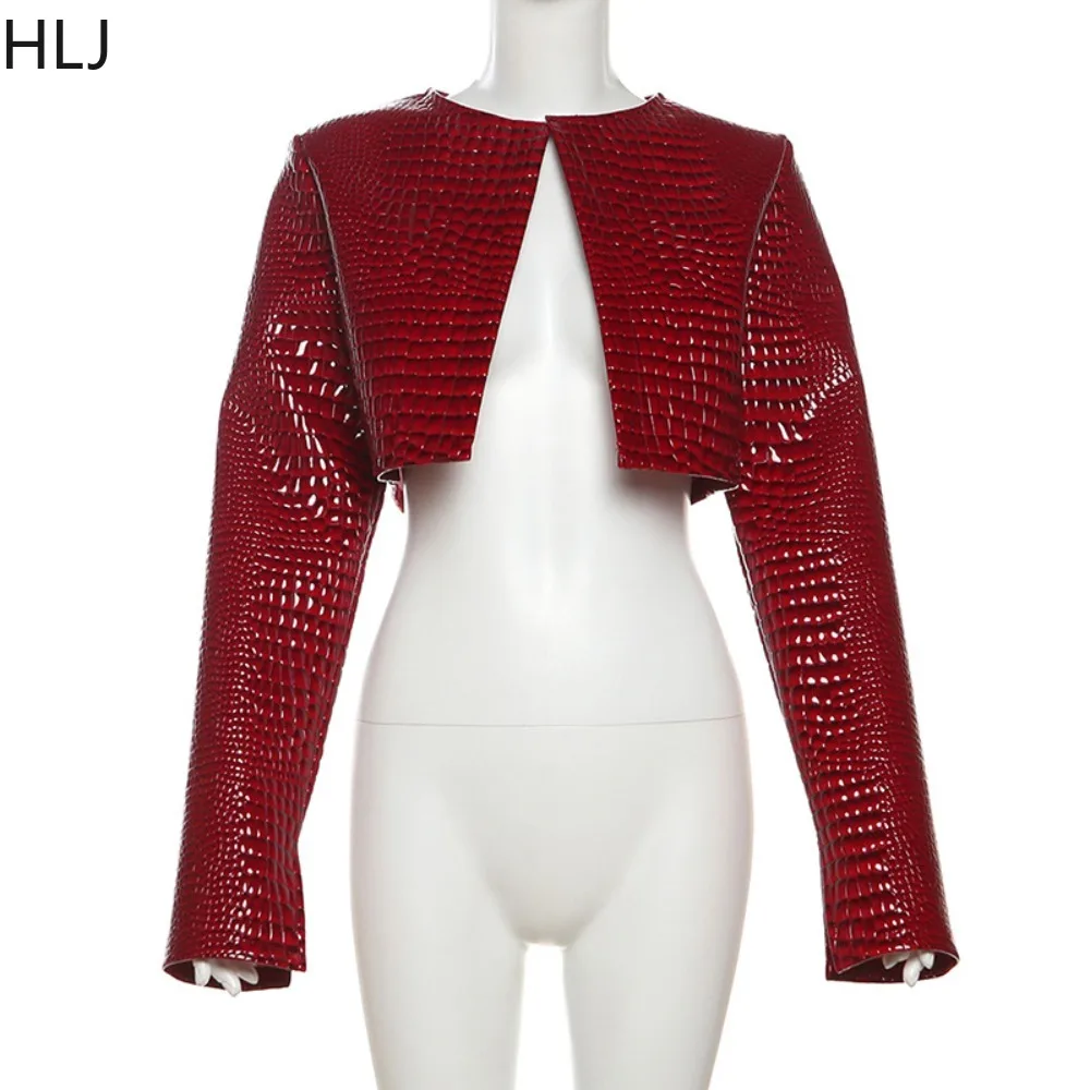 HLJ Fashion Y2K Leather Snake Jacket Coat Three Piece Sets Women Lapel Long Sleeve Crop Top And Shorts Outfits Trend Streetwear