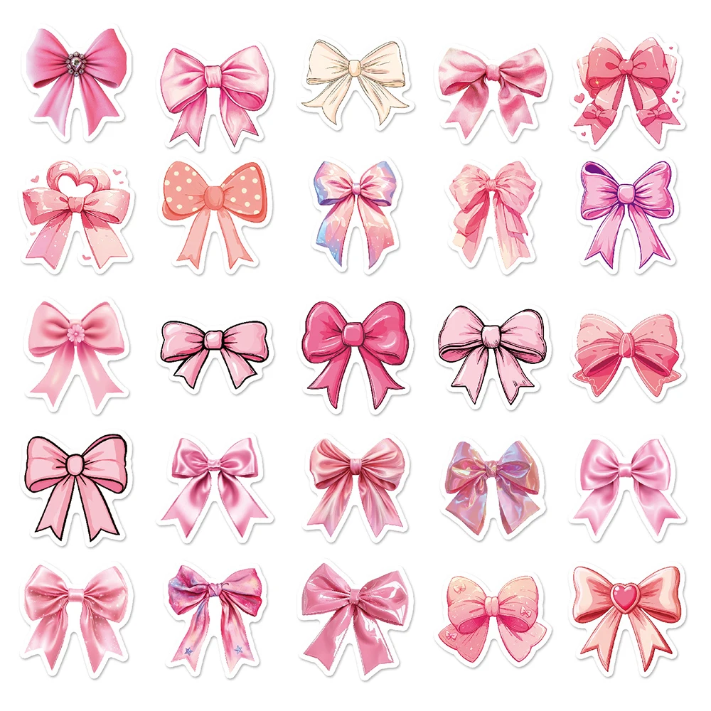 10/30/50pcs Cute Pink Bowknot Stickers Graffiti Coquette Bows Decals DIY Laptop Scrapbook Phone Suitcase Decoration Sticker Toys