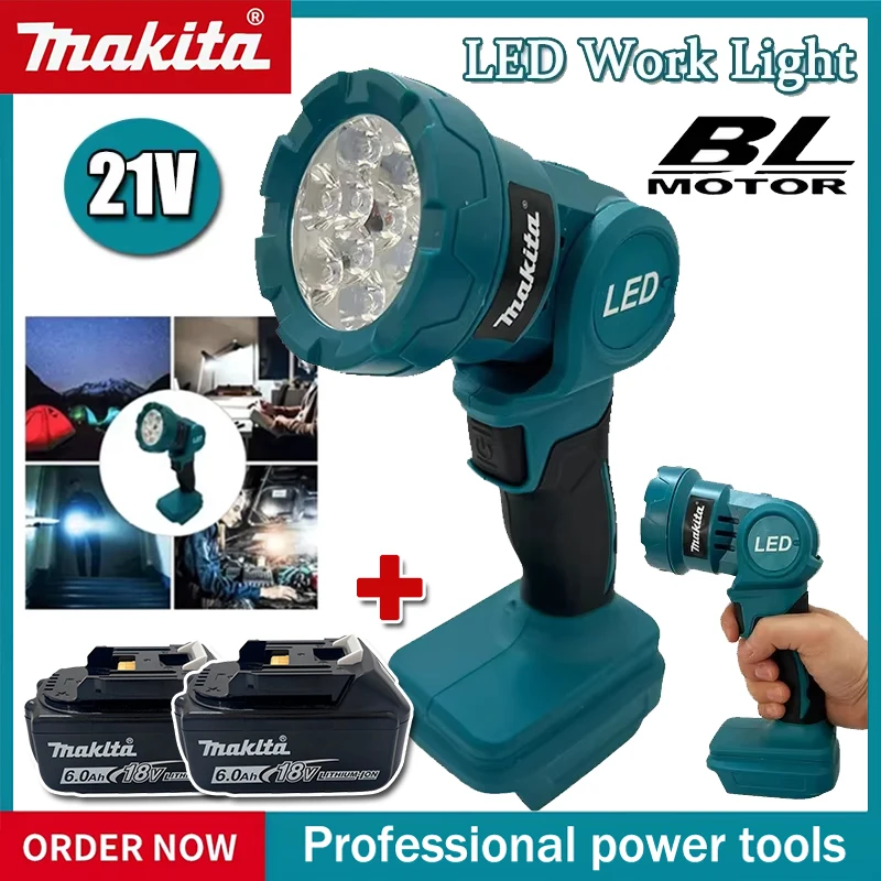 Makita Akku-LED-Arbeitsleuchte, wiederaufladbare Taschenlampe, 18 V Akku, Elektrowerkzeuge, drinnen und draußen, Nacht-Suchscheinwerfer-Werkzeug