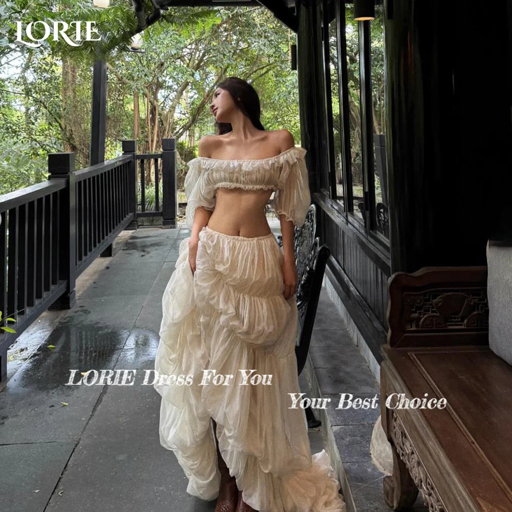 LORIE Vintage Puff Wedding Dresses Off Shoulder Two Pieces A-Line Ivory Bridal Gown Short Sleeve Princess Bride Dress Customized
