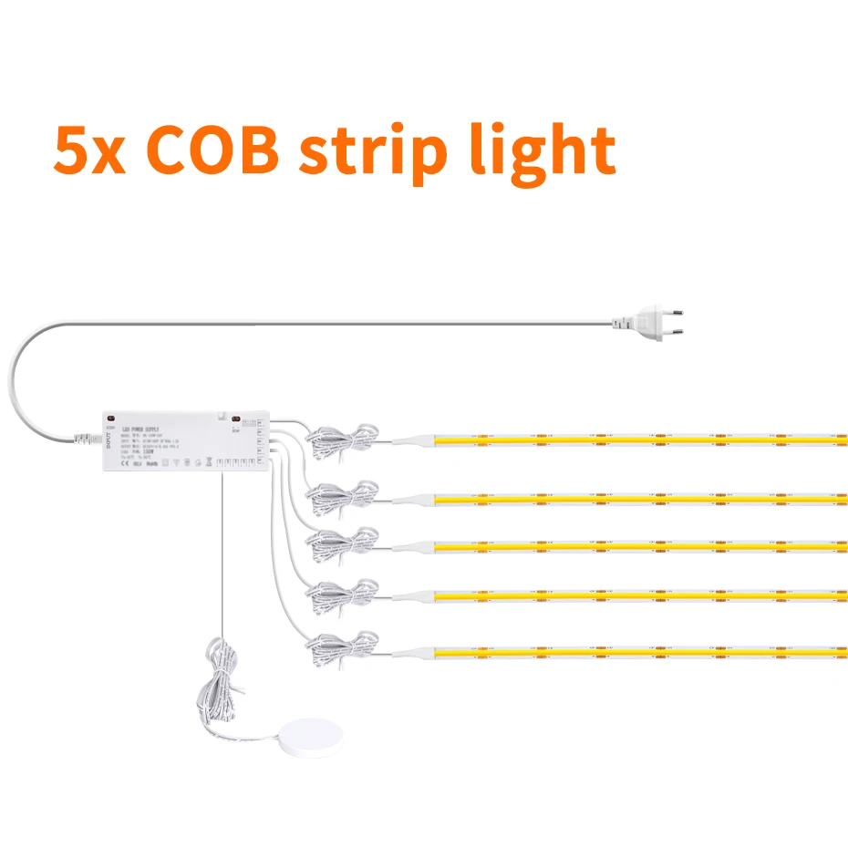 

DC24V COB LED Strip Light with Penetrable Wood Touch Sensor & Adhesive Backing for Shelf/Staircase/Under Cabinet Lighting 1m-5m