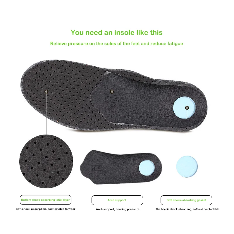 Leather arch orthotic insole Breathable Sweat absorbing Fully padded Sports shock-absorbing All season universal insole