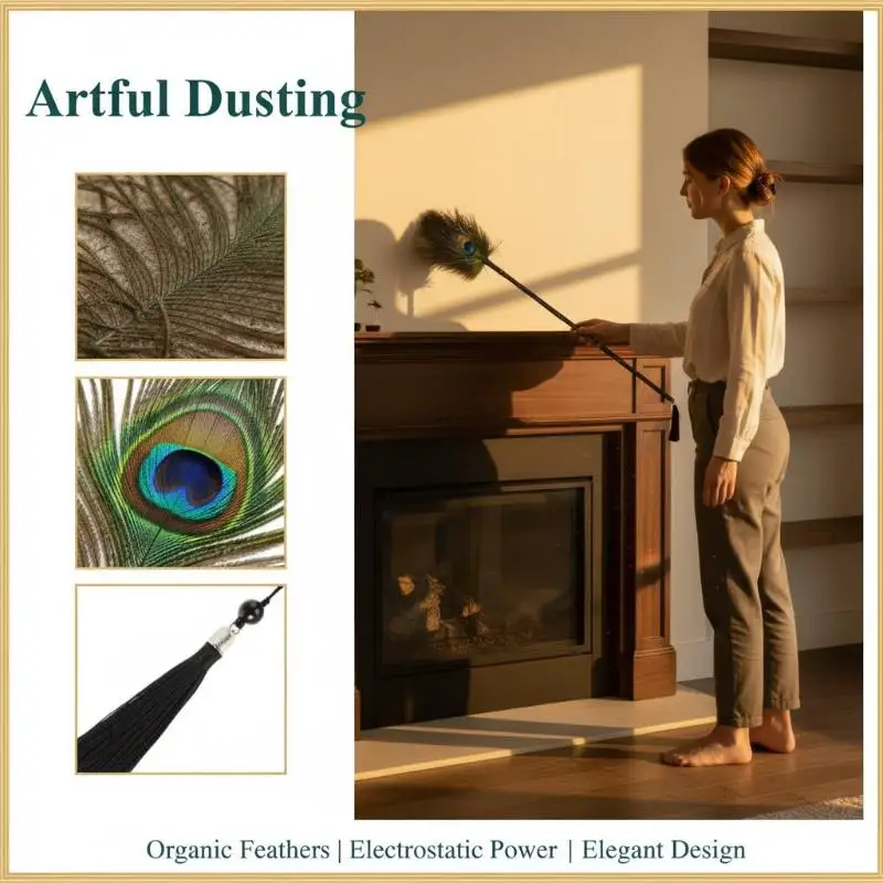 Handheld Peacock Design Feather Duster with Anti-static Handle for Everyday Cleaning view 2