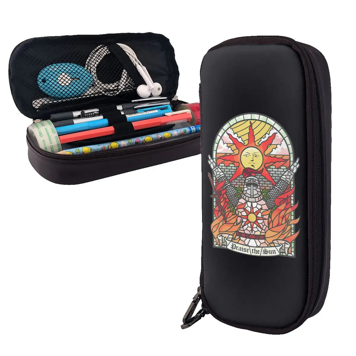 

Dark Soul Praise The Sun Leather Pencil Case Pen Holder Storage Stationery Supplies Pen Box Pencil Bag for Boys Girls Gifts