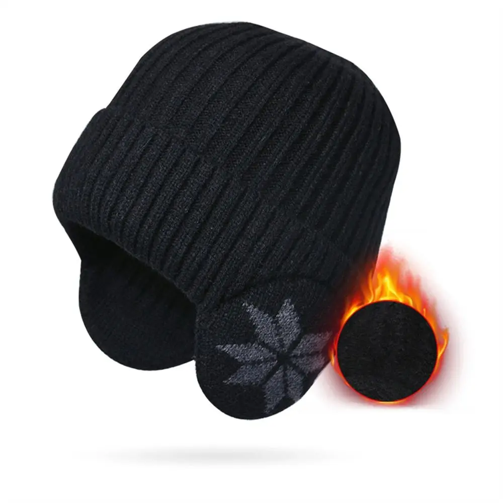 

Casual Soft Plush Knitted Hat Thickened Windproof Plain Hats Ski Beanie Hat Winter Earflap Cap Skullies & Beanies