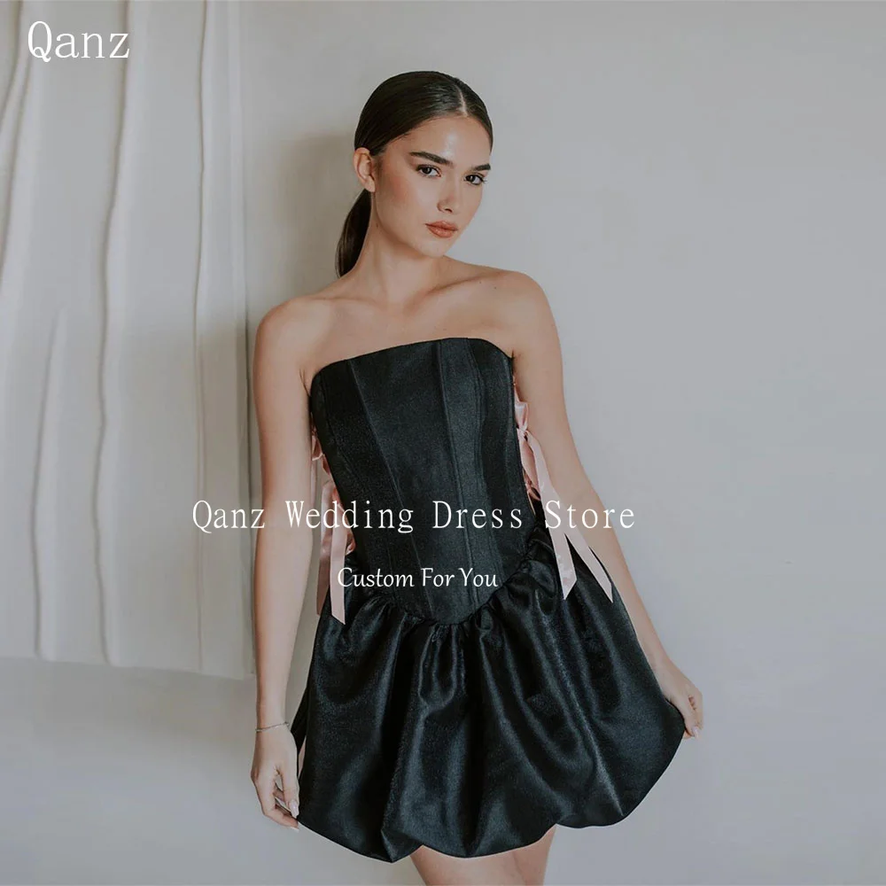 

Qanz Black Strapless Prom Dresses Lace Up Back Short Party Dresses for Women Vestidos Para Eventos Especiales Customized