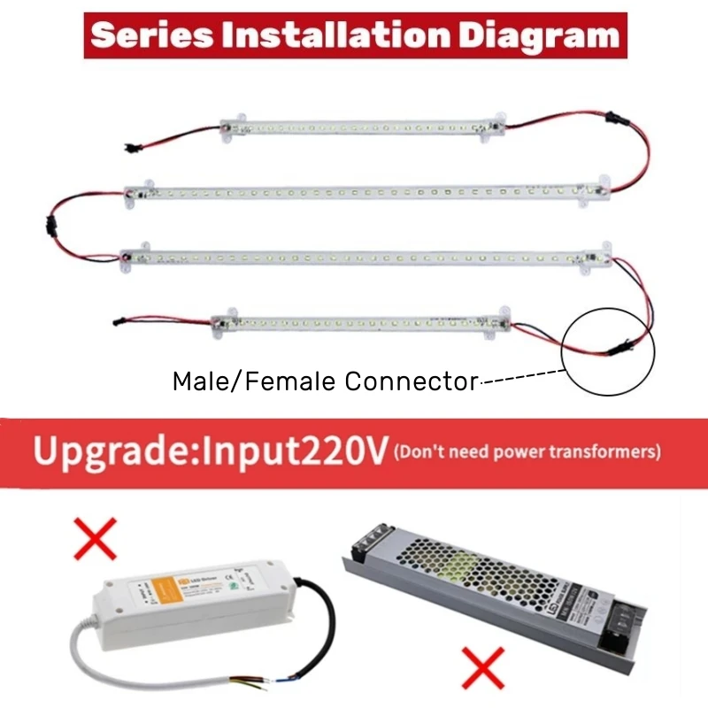 Barra de luz LED rígida para debajo del armario, lámpara SMD2835 de 20/30/50cm, AC220V, 144LED/m, perfil de aluminio, tubo de luz