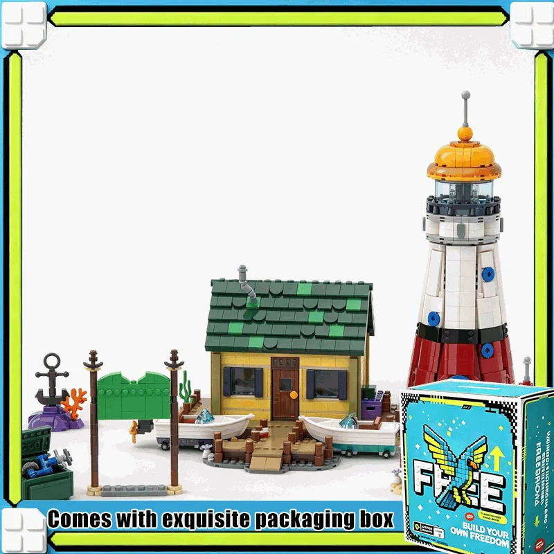 2238PCS Seaside Boating School Lighthouse Village Model Modular Building Blocks Custom Puzzle DIY Assembly Educational Toy Gift