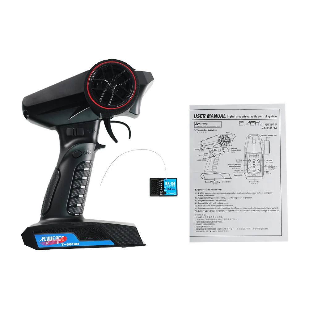 FLYUEACE T-6819A GFSK 2.4 جيجا هرتز 4 CH جهاز إرسال وتحكم عن بعد وجهاز استقبال RX-G4 مناسب لقارب سيارة R/C