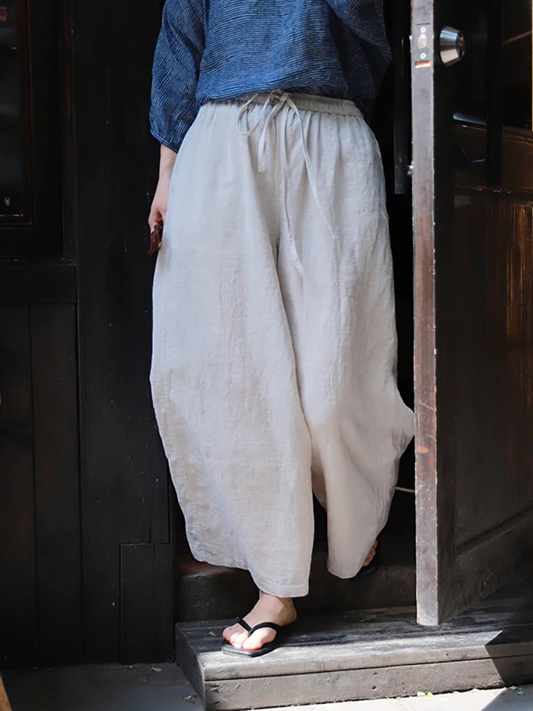 

Original Women's Casual Pants Linen Raindrop Color Loose Wide Leg Pants Artistic Simple Versatile Long Trousers l Waist