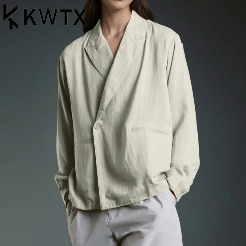 

KWTX Women's Lightweight Color Block Striped Jacket One Button Pocket Casual High Street Trendy Luxury Designer SS25