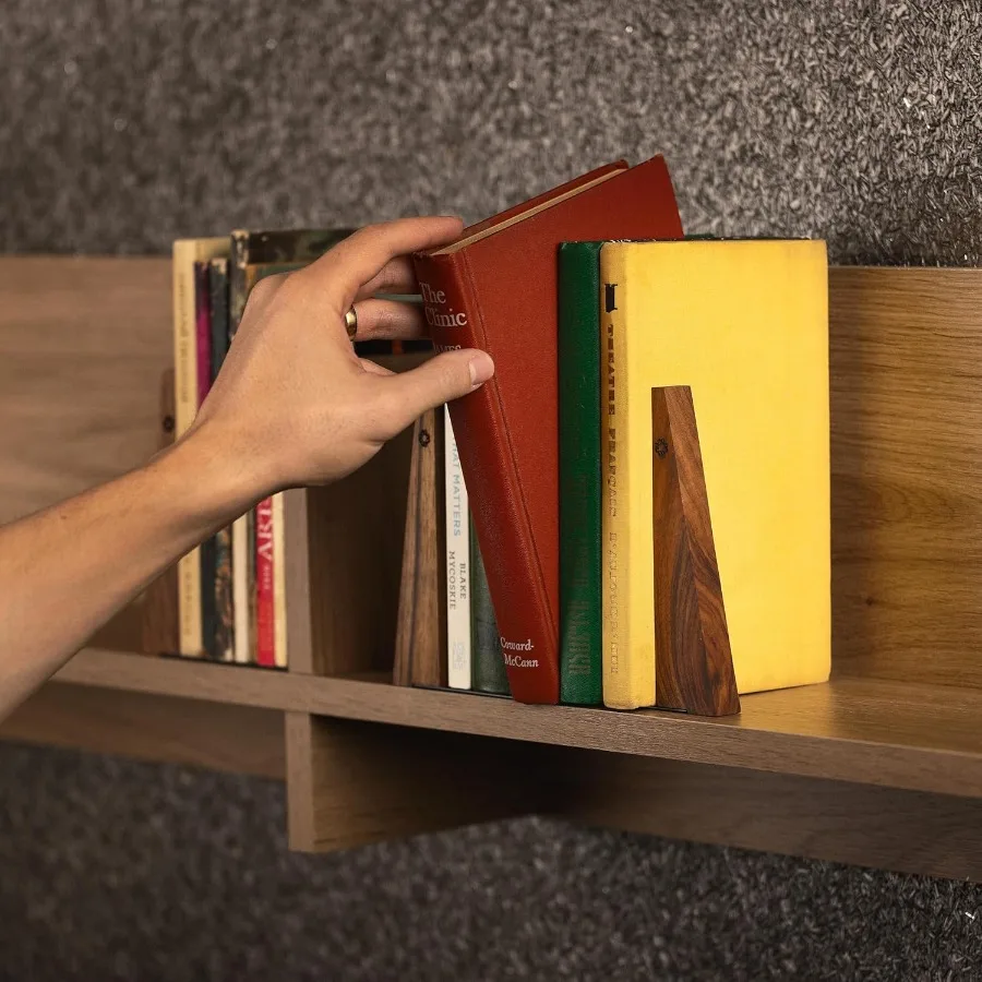 Sujetalibros de nogal para estantes, extremos de libros de madera para estantes, soportes para libros resistentes, tapones con Base de Metal para estanterías Slick Dec